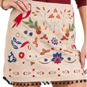 Altar'd State Embroidered Tan Linen Skirt, Size Small